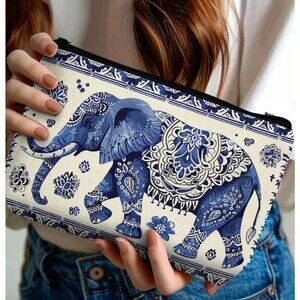 Elephant Print Canvas Makeup Bag, Travel